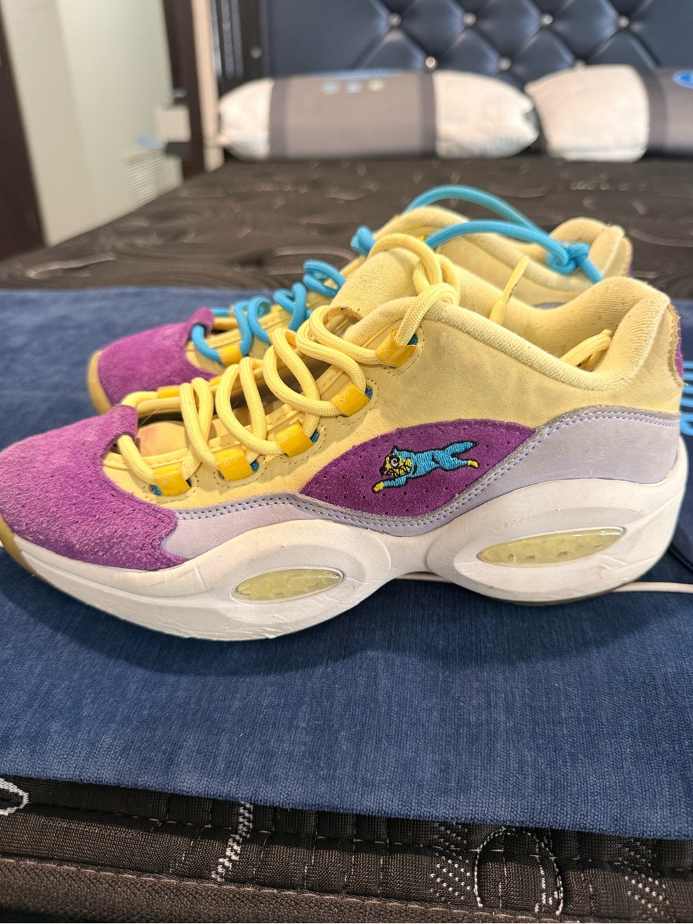 Colorblock Suede Athletic Sneakers - Yellow & Purple